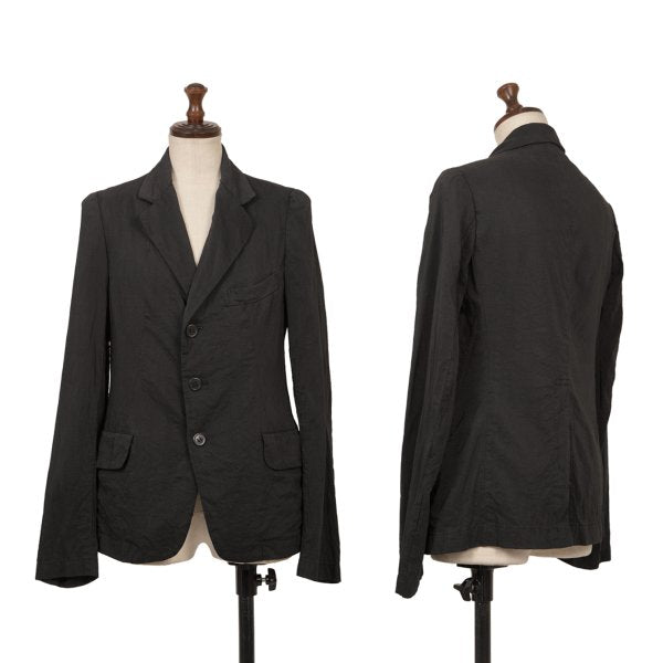 Y's Silk Wool Blend Fulled 3-Button Jacket Black Size 2