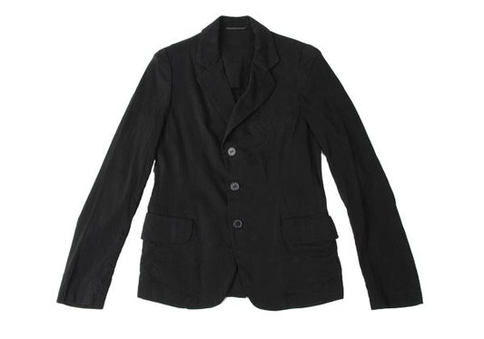 Y's Silk Wool Blend Fulled 3-Button Jacket Black Size 2