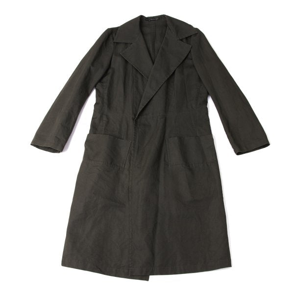 Y's Cotton Linen Buttonless Long Jacket Gray Size 1