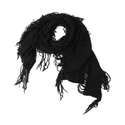 Y's Fringe Knit Scarf Black