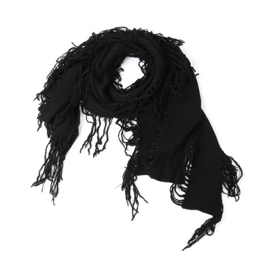 Y's Fringe Knit Scarf Black