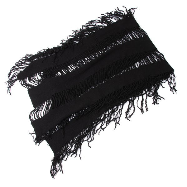 Y's Fringe Knit Scarf Black