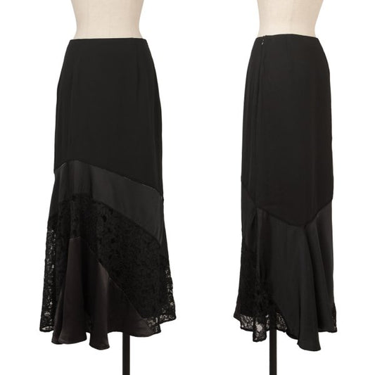 ATSURO TAYAMA Flower Lace Switching Midi Skirt Black Size 36