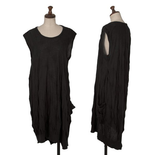 Y's Cotton Dot Jacquard Sleeveless Tunic Black Knit Size 2