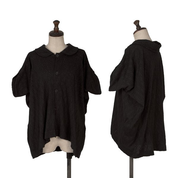 Y's Cotton Lace Design Round Collar Blouse Black Size 2