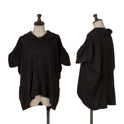 Y's Cotton Lace Design Round Collar Blouse Black Size 2
