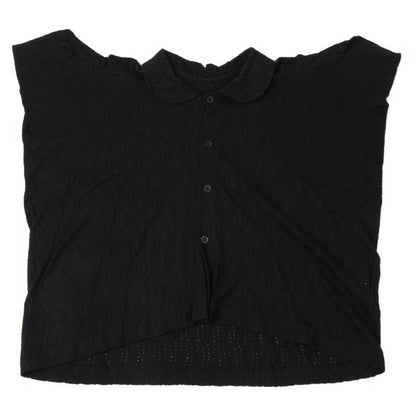 Y's Cotton Lace Design Round Collar Blouse Black Size 2