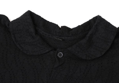 Y's Cotton Lace Design Round Collar Blouse Black Size 2