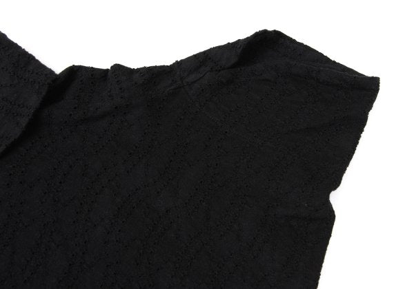 Y's Cotton Lace Design Round Collar Blouse Black Size 2