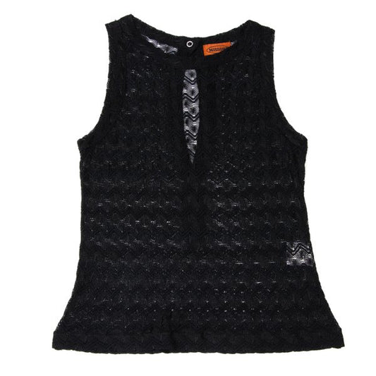 MISSONI Rayon Blend Graphic Knit Tank Top Black Size S