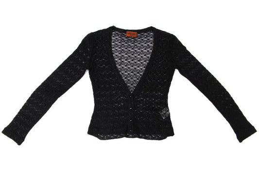 MISSONI Rayon Blend Graphic Knit Cardigan Black Size 40