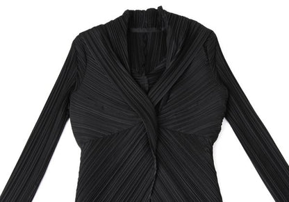 ISSEY MIYAKE Pleated 1B Shawl Collar Coat Black Size 2