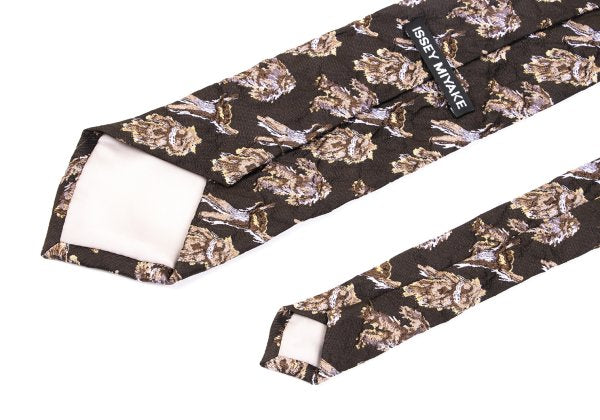 ISSEY MIYAKE MEN Wrinkle-Processed Silk Pattern Tie Brown