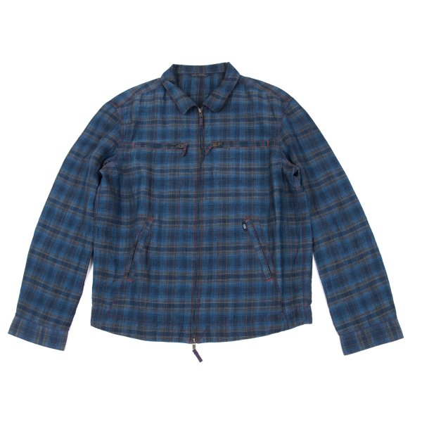 Papas Indigo Dye Check Zip Shirt Jacket Blue Size 50L