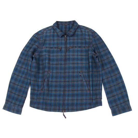 Papas Indigo Dye Check Zip Shirt Jacket Blue Size 50L