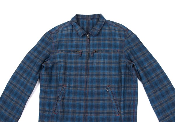 Papas Indigo Dye Check Zip Shirt Jacket Blue Size 50L