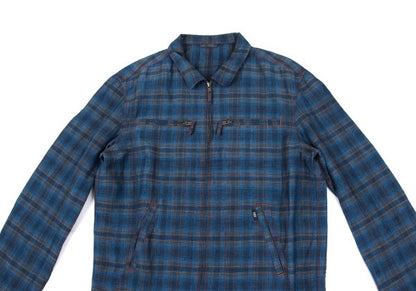 Papas Indigo Dye Check Zip Shirt Jacket Blue Size 50L