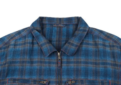Papas Indigo Dye Check Zip Shirt Jacket Blue Size 50L
