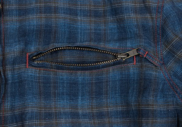 Papas Indigo Dye Check Zip Shirt Jacket Blue Size 50L