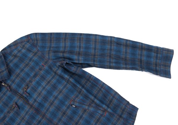 Papas Indigo Dye Check Zip Shirt Jacket Blue Size 50L