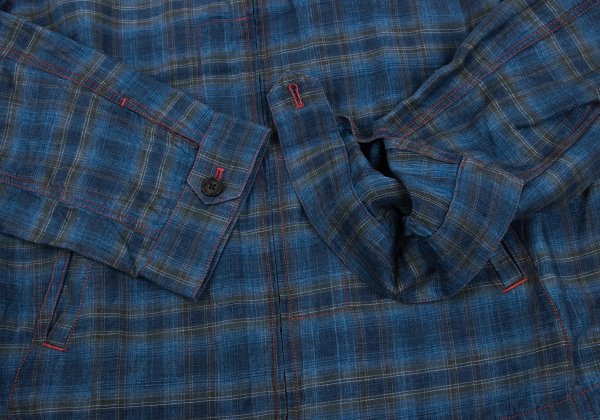 Papas Indigo Dye Check Zip Shirt Jacket Blue Size 50L