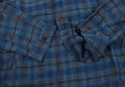 Papas Indigo Dye Check Zip Shirt Jacket Blue Size 50L