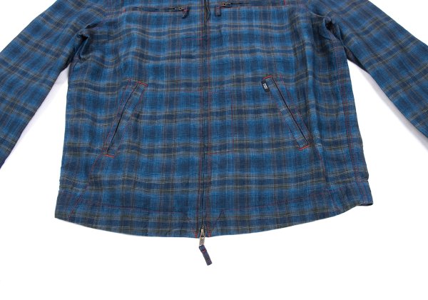 Papas Indigo Dye Check Zip Shirt Jacket Blue Size 50L
