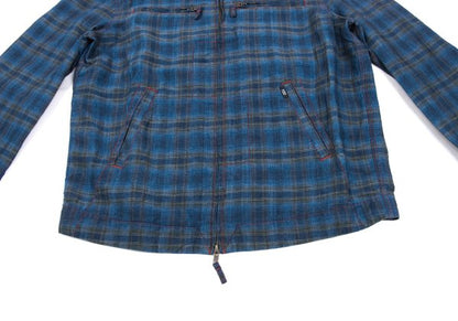 Papas Indigo Dye Check Zip Shirt Jacket Blue Size 50L