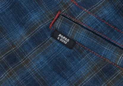 Papas Indigo Dye Check Zip Shirt Jacket Blue Size 50L