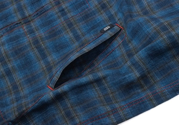 Papas Indigo Dye Check Zip Shirt Jacket Blue Size 50L