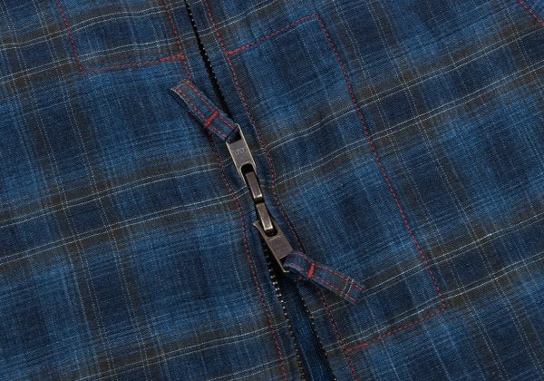 Papas Indigo Dye Check Zip Shirt Jacket Blue Size 50L