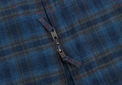 Papas Indigo Dye Check Zip Shirt Jacket Blue Size 50L