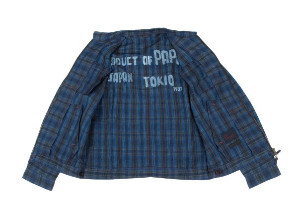 Papas Indigo Dye Check Zip Shirt Jacket Blue Size 50L