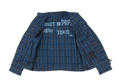 Papas Indigo Dye Check Zip Shirt Jacket Blue Size 50L