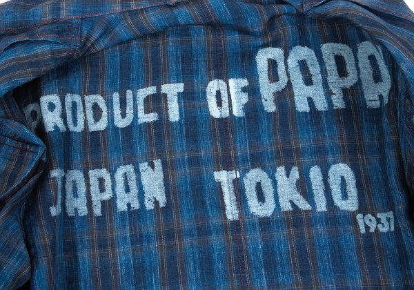 Papas Indigo Dye Check Zip Shirt Jacket Blue Size 50L
