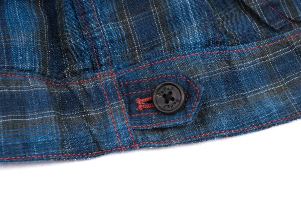 Papas Indigo Dye Check Zip Shirt Jacket Blue Size 50L