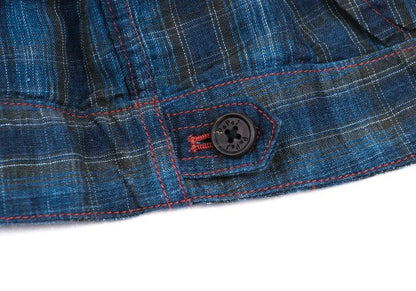 Papas Indigo Dye Check Zip Shirt Jacket Blue Size 50L