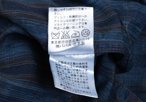 Papas Indigo Dye Check Zip Shirt Jacket Blue Size 50L