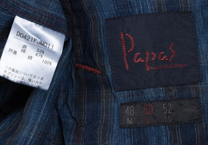 Papas Indigo Dye Check Zip Shirt Jacket Blue Size 50L