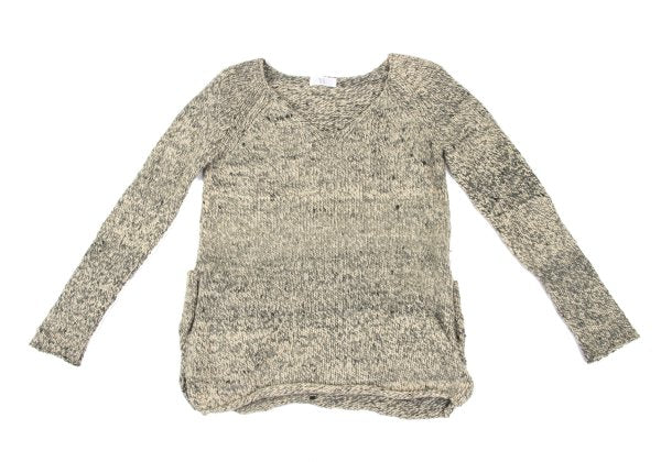 Y's Wool Cotton Back Pocket V-Neck Khaki Ivory Sweater Size 2