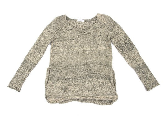 Y's Wool Cotton Back Pocket V-Neck Khaki Ivory Sweater Size 2
