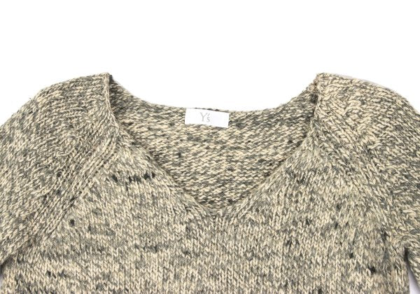 Y's Wool Cotton Back Pocket V-Neck Khaki Ivory Sweater Size 2
