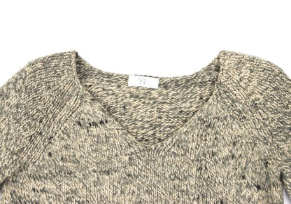 Y's Wool Cotton Back Pocket V-Neck Khaki Ivory Sweater Size 2
