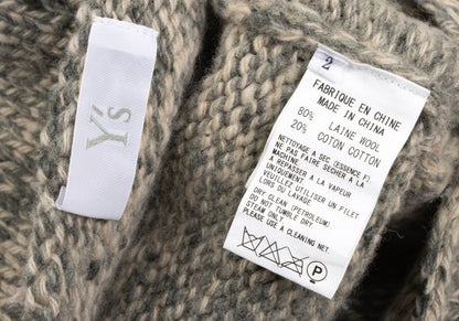 Y's Wool Cotton Back Pocket V-Neck Khaki Ivory Sweater Size 2