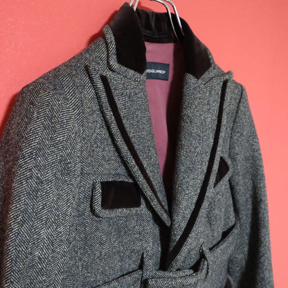 Dsquared2 Gray Herringbone Tweed Velour-Trim Cropped Size XS