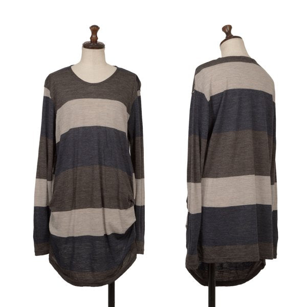Plantation Washed Wool Border Long Sleeve Top Multi Size M