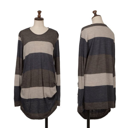 Plantation Washed Wool Border Long Sleeve Top Multi Size M
