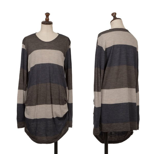 Plantation Washed Wool Border Long Sleeve Top Multi Size M