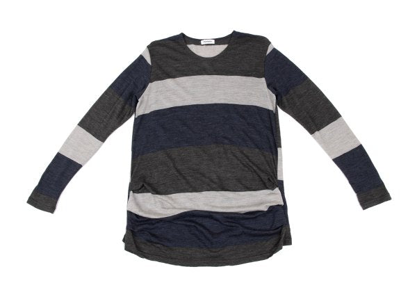 Plantation Washed Wool Border Long Sleeve Top Multi Size M