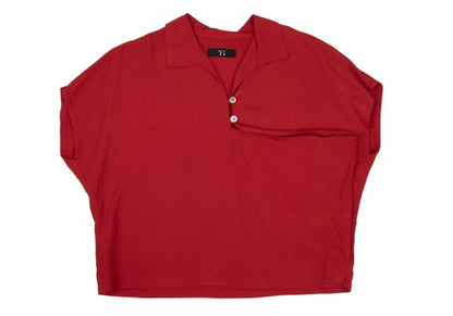 Y's Rayon Open Collar Pullover Blouse Red Size M